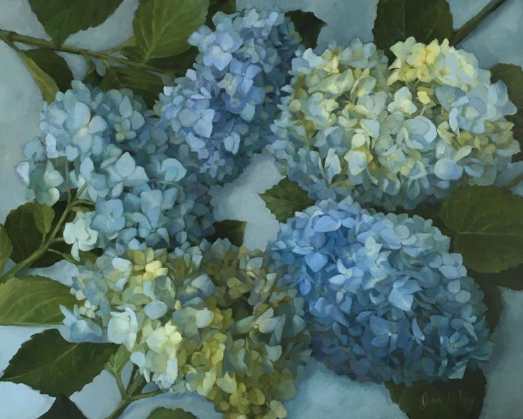 Blue Hydrangeas on a Table, oil on linen, 16 x 20 inches   SOLD 