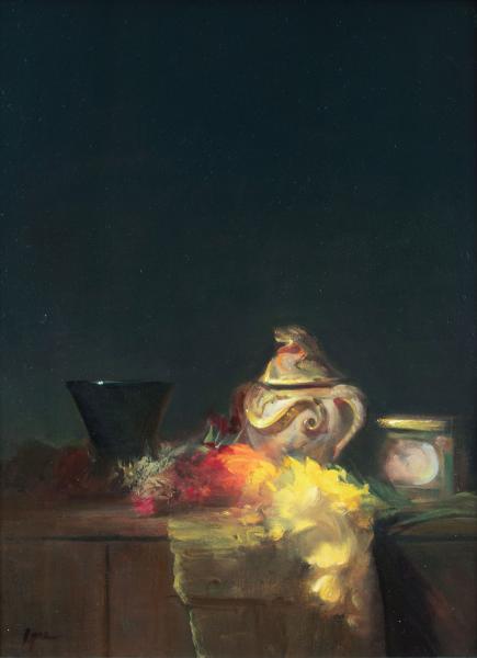 Ephemeral Bloom in Shadow, oil on panel, 24 x 18 inches, $4,700 