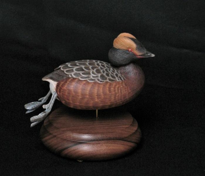 Horned Grebe Miniature, carved tupelo with oils,    SOLD 