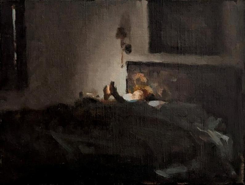 6am News, oil on canvas, 6.75 x 8.5 inches, $1,600 