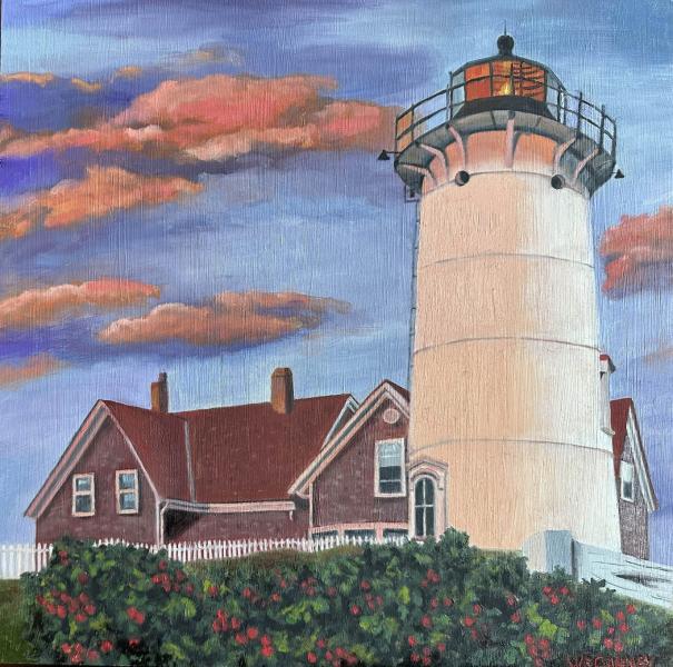 Sunset at Nobska Point, oil on linen panel, 12 x 12 inches, $1,700 