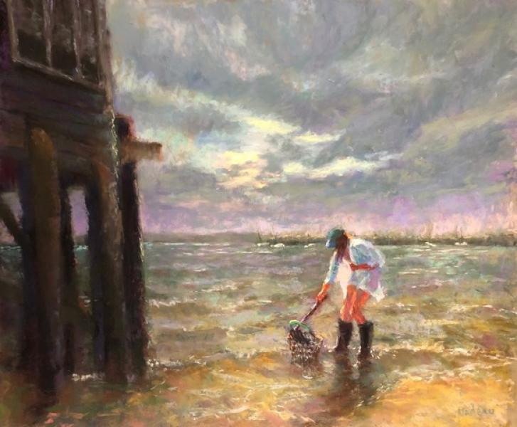 Clammin' by the Club, pastel, 18. 5  x 22.5 inches   SOLD 