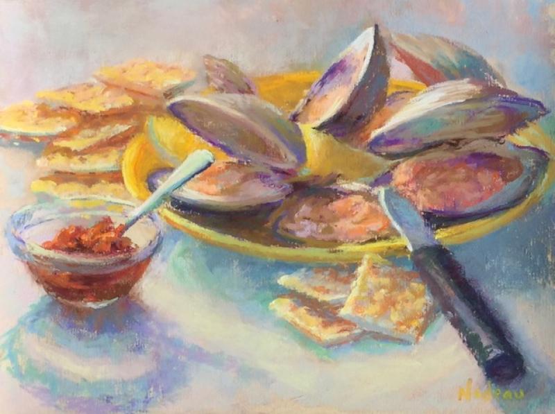 Topnecks with Saltines, pastel on archival paper, 9 x 12 inches, $700 