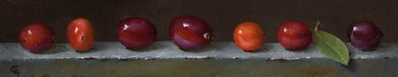 Cape Cod Cranberries, oil on panel, 1.5 x 8 inches   SOLD 