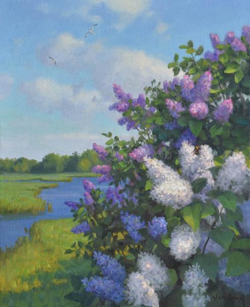 Lilac Season, oil on linen, 22 x 18 inches, $5,250 