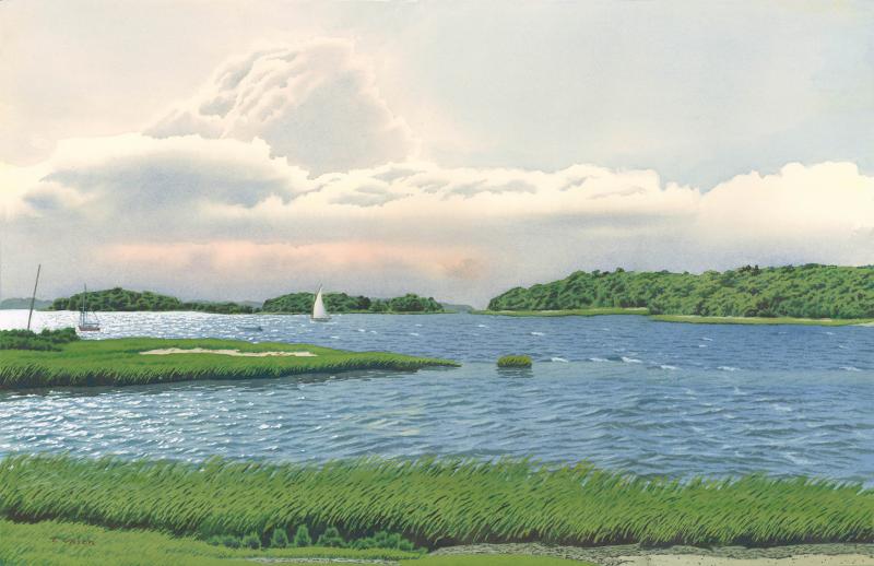 Toby's Island, Monument Beach, Watercolor on Paper, 18 x 29 inches   SOLD 