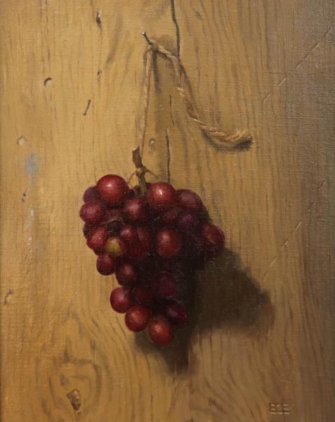 Hanging Red Grapes, oil on panel, 14 x 11 inches, $1,275 