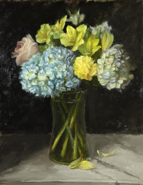 Hydrangea and Alstomeria, oil on panel, 14 x 11 inches, $875 