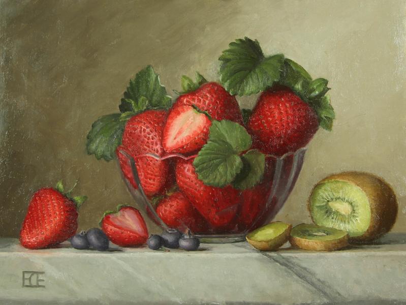 Strawberries and Kiwi, oil on panel, 9 x 12 inches, $1,200 
