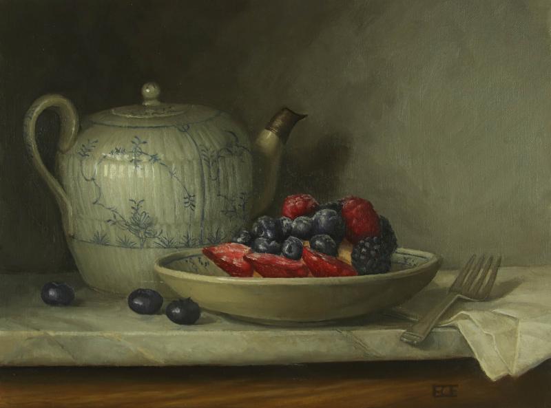 Tea and Tart, oil on panel, 9 x 12 inches, $1,295 