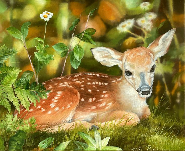 Springtime Fawn, oil on panel, 8 x 10 inches &nbsp; SOLD 