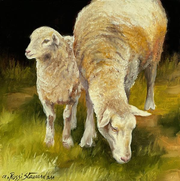 Sheep and Lamb, oil on panel, 6 x 6 inches   SOLD 