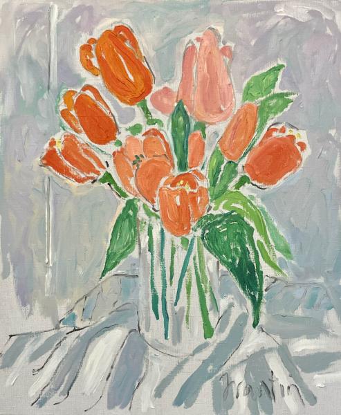Tulips in a Glass Vase, oil on canvas, 24 x 20 inches, $5,800 