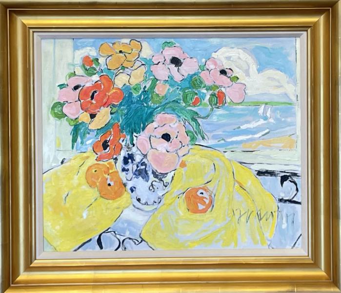 Poppies and Oriental Vase with Sailboats, oil on linen, 20 x 24 inches, $4,000 