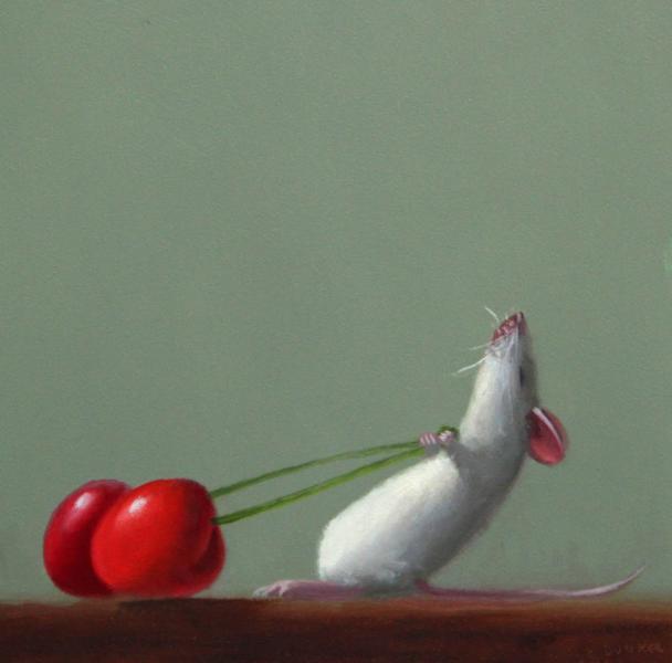 Cherry Collector, oil on panel, 5 x 5 inches   SOLD 