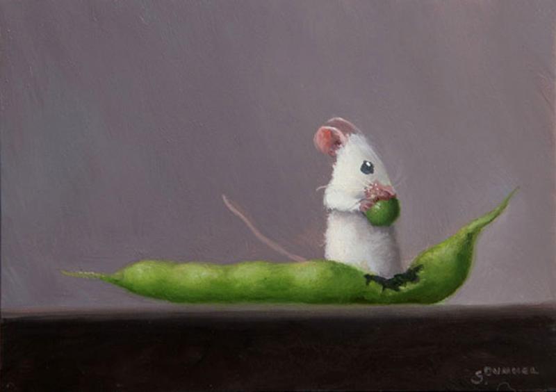 Pea Lunch, oil on panel, 5 x 7 inches, $900 
