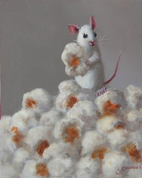 Popcorn Lover, oil on panel, 5 x 4 inches, $700 