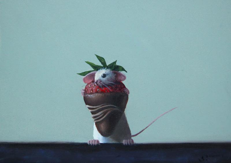Strawberry Lunch, oil on panel, 5 x 7 inches   SOLD 