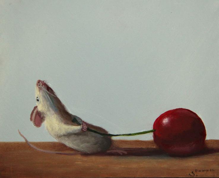 Taking Cherry, oil on panel, 4 x 5 inches   SOLD 